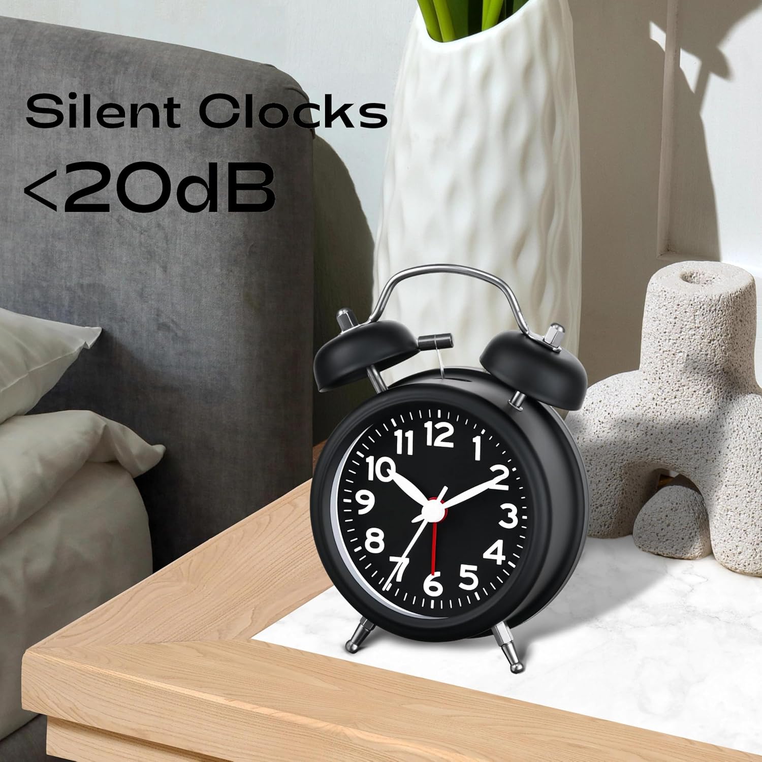 Luminellen-Classic Twin Bell Alarm Clock with Loud Ring, Vintage Analog Bedside Clock