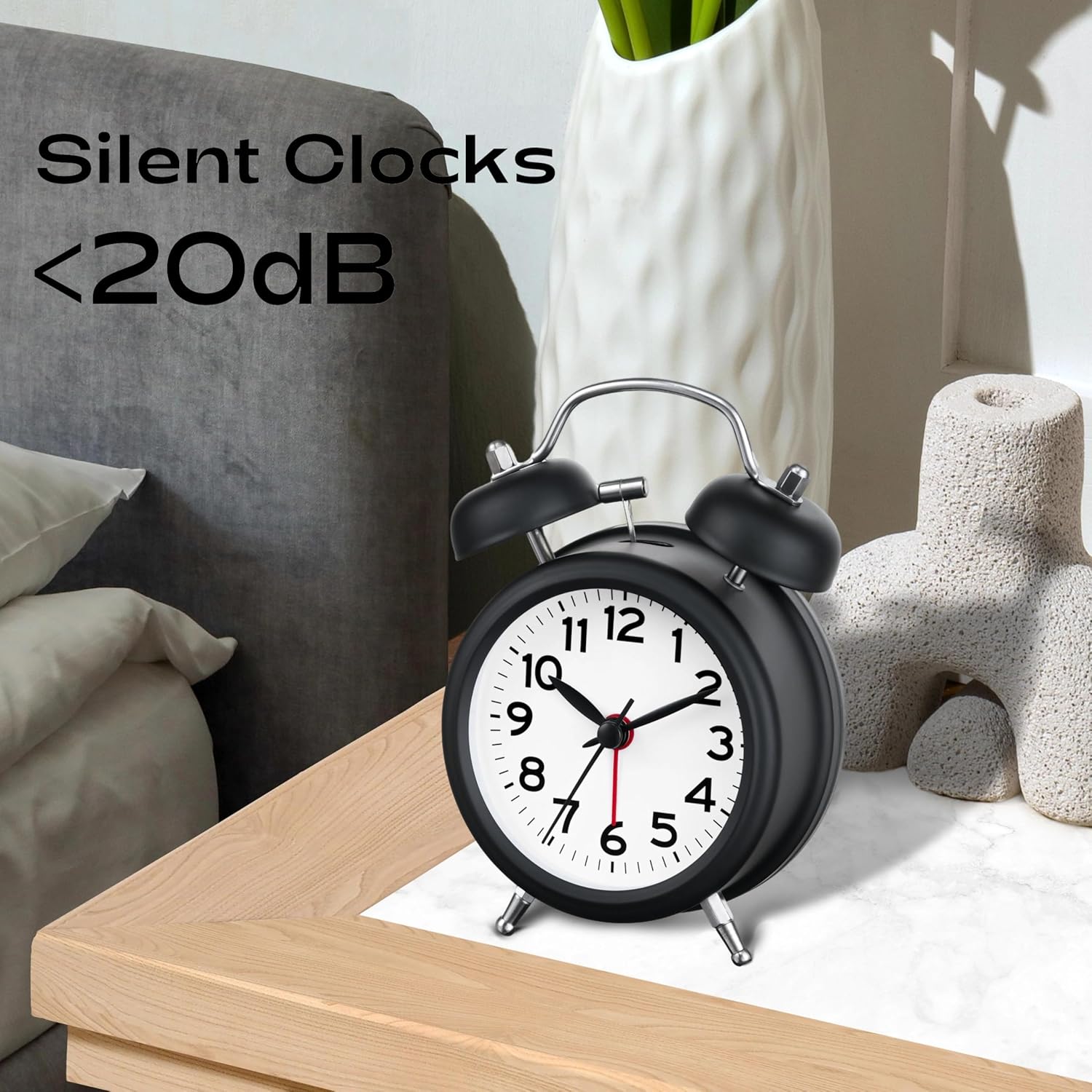 Luminellen-Classic Twin Bell Alarm Clock with Loud Ring, Vintage Analog Bedside Clock