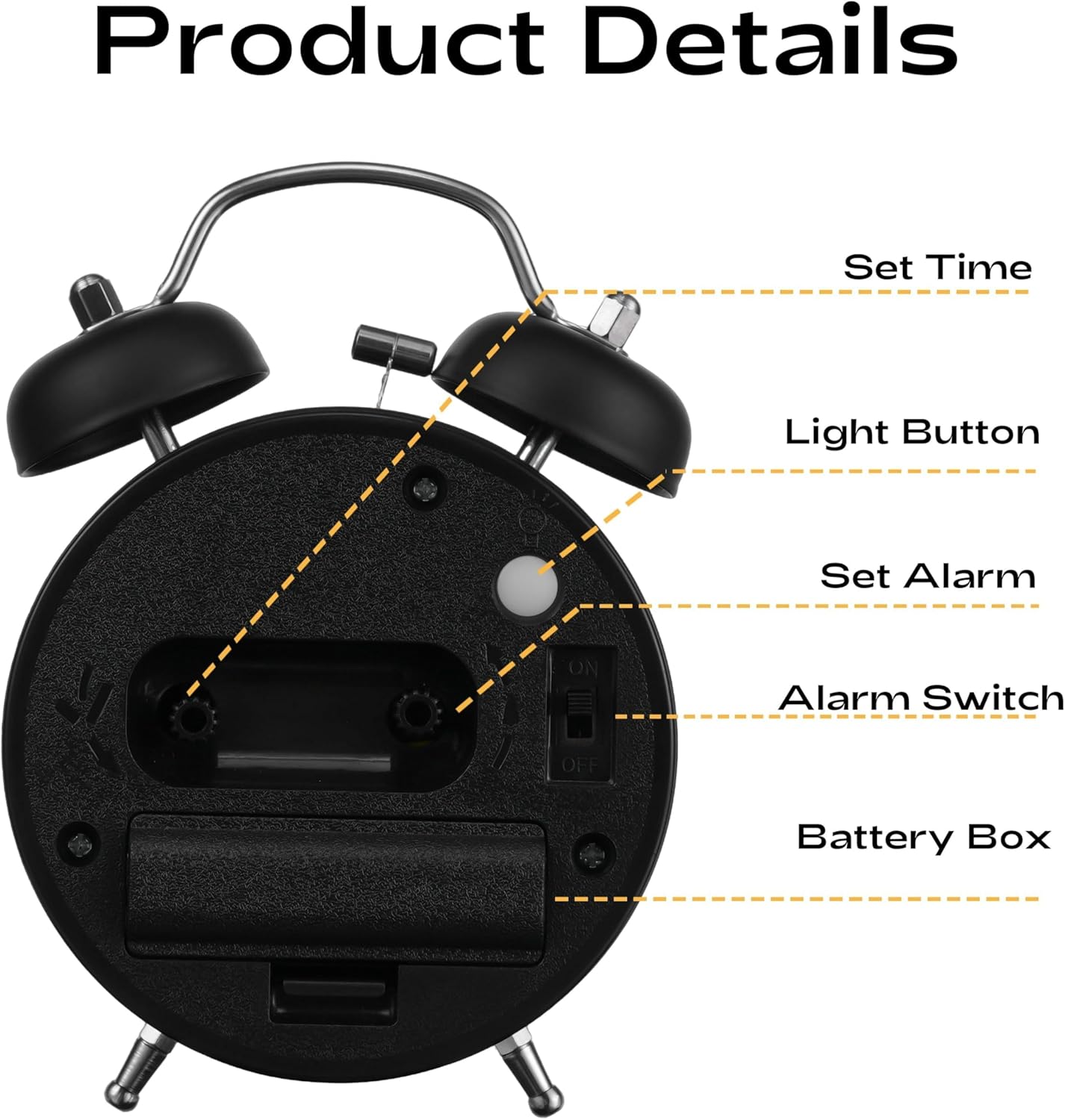 Luminellen-Classic Twin Bell Alarm Clock with Loud Ring, Vintage Analog Bedside Clock