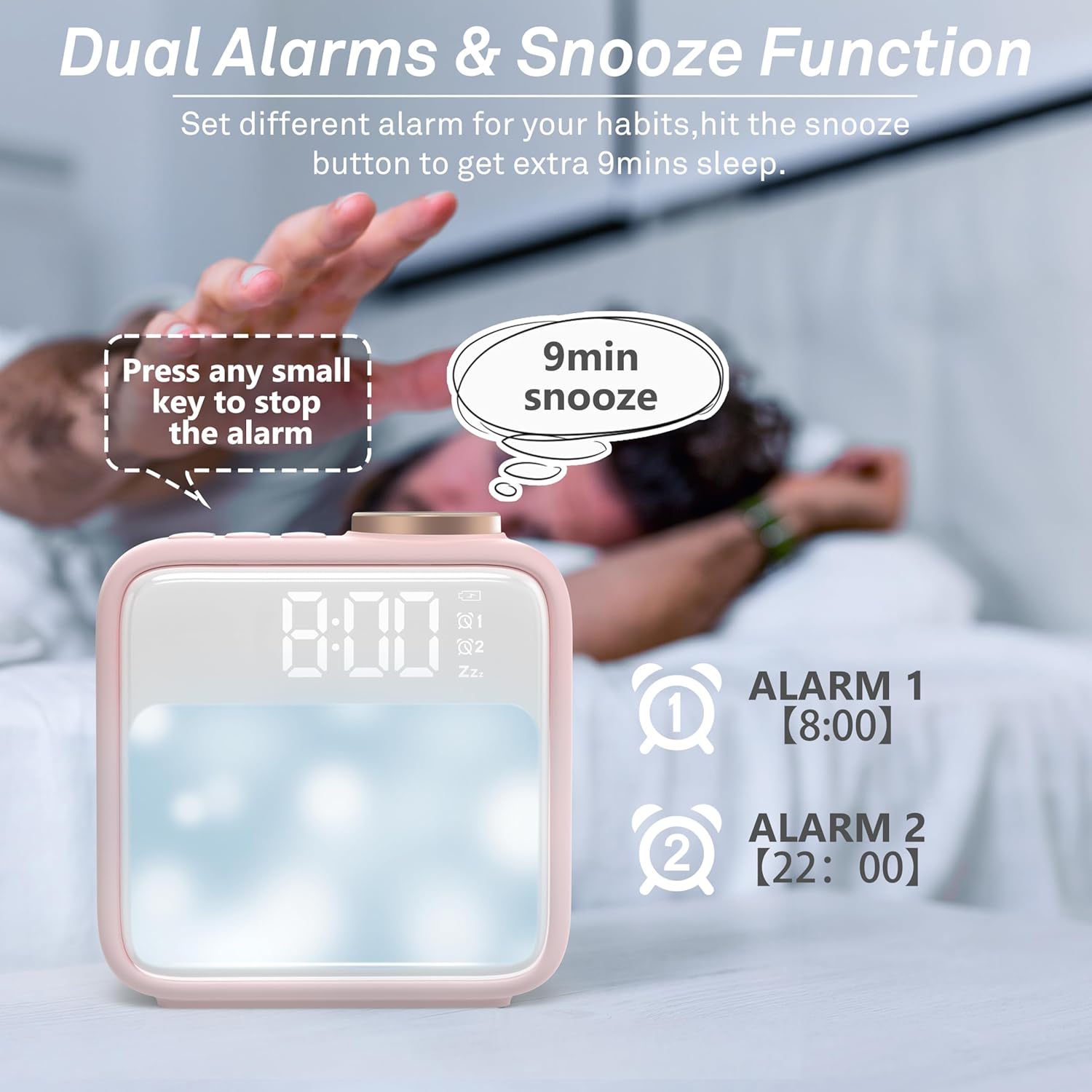 Luminellen-Multifunction Digital Alarm Clock with Night Light Dual Alarms Snooze Bedside Clock