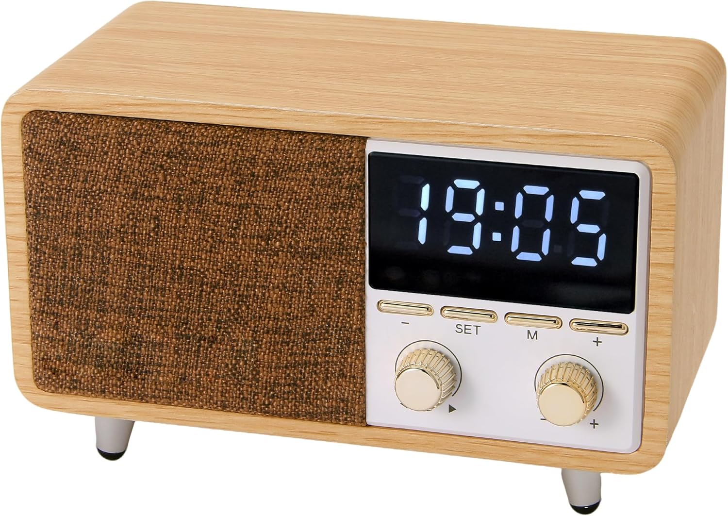 Luminellen-Retro Bluetooth Alarm Clock Radio, Wooden Bedside Speaker with FM Radio, Digital Clock Display, Rechargeable Desktop Audio
