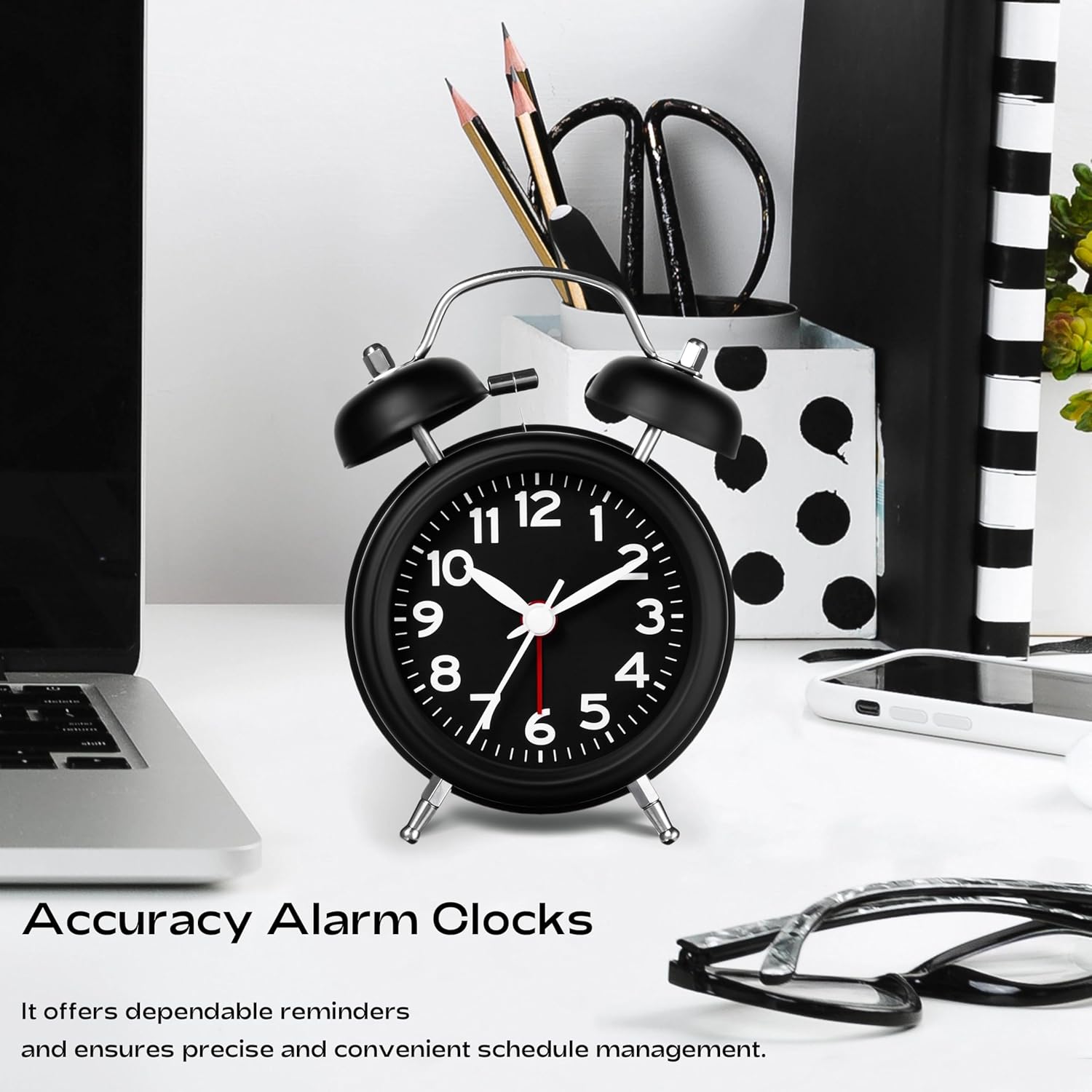 Luminellen-Classic Twin Bell Alarm Clock with Loud Ring, Vintage Analog Bedside Clock